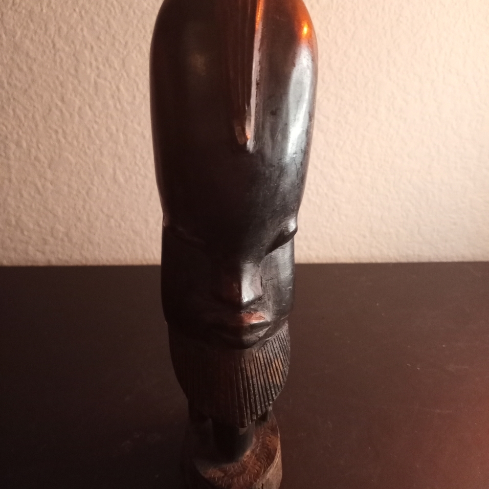 VTG Kenyan Handcarved Ebony Wood 9" Bearded Maasai Man Figurine